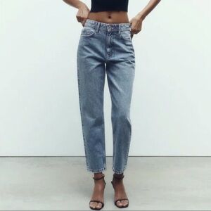 Zara Women's high-rise mom fit jeans in a medium wash